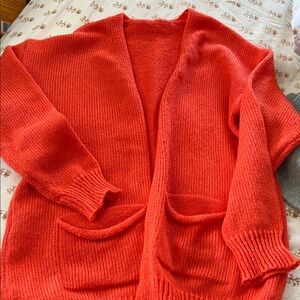 SHEIN Bright Red Open-Front Knit Cardigan with Pockets